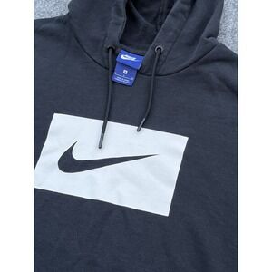 VTG 80’s Nike Hoodie dress Small Black LS Fleece Pullover‎ Swoosh Logo Blue tag